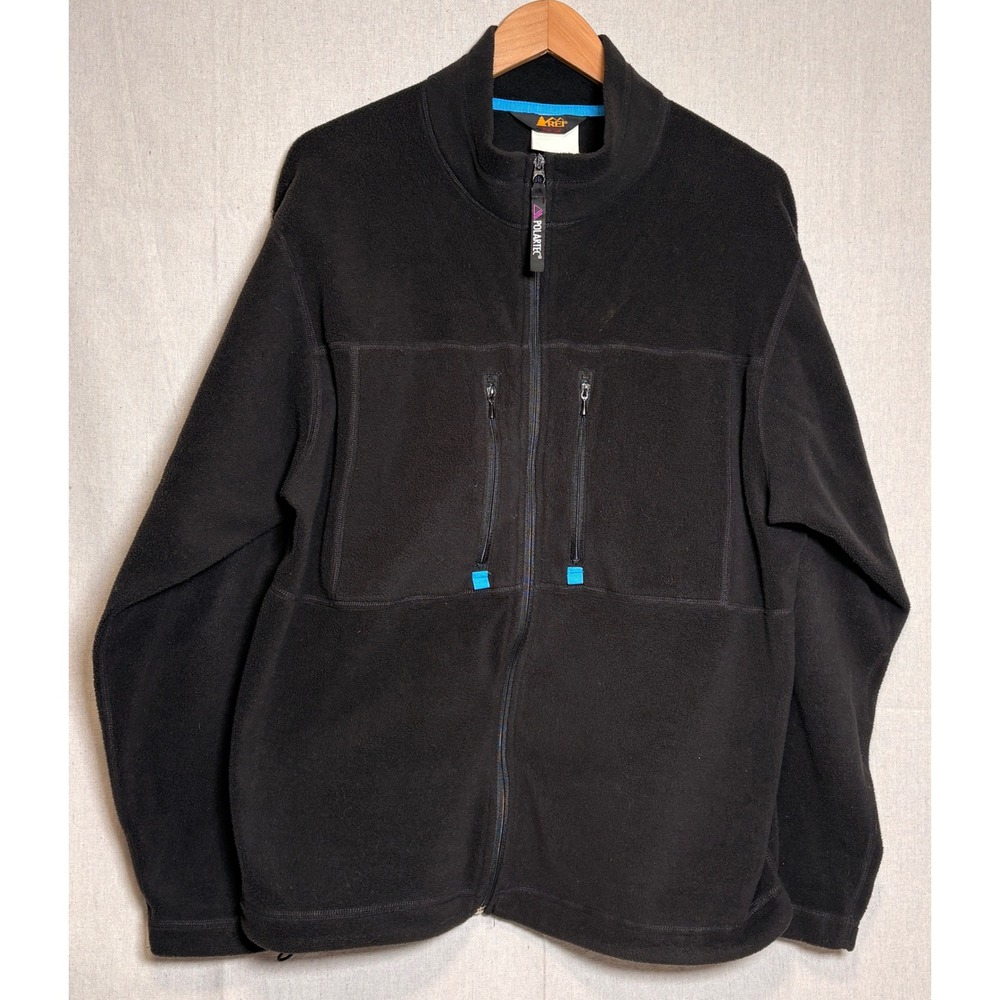 Vintage 90s REI Polartec Fleece Jacket Mens Black Full Zip Outdoor Sz L
